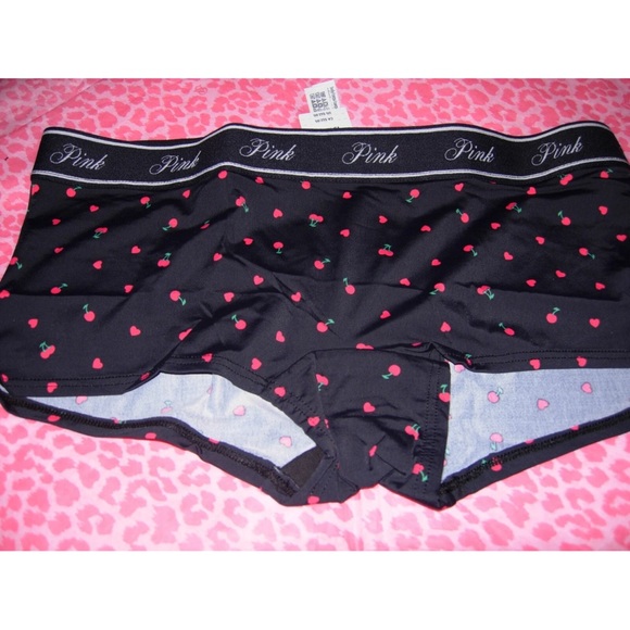 SOLD PINK Victoria's Secret Boyshort Boxer Briefs Panties Black Red Cherries XS - Picture 1 of 3